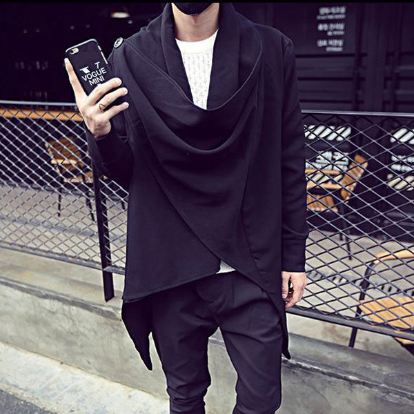 非主流发型师不规则系扣两穿风衣