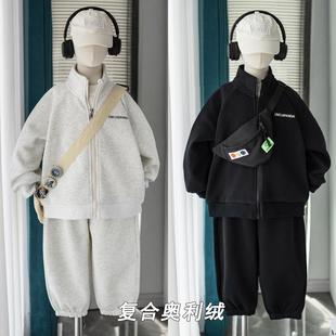 两件套韩版 加绒加厚款 冬季 儿童套装 卫衣潮 男童女童上衣外套运动装