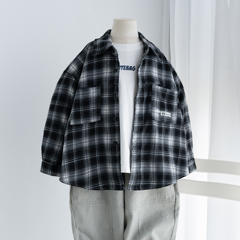 外套厚度,儿童衬衫男童女童长袖衬衣中大童洋气格子上衣春秋款潮