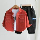 衬衣儿童上衣小童宝宝宽松纯棉外套春秋款 男童长袖 潮 气红衬衫 元