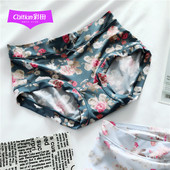 平角裤 彩田冰丝款 大码 女石墨烯氧护抑菌裆性感牛奶丝印花女式 内裤