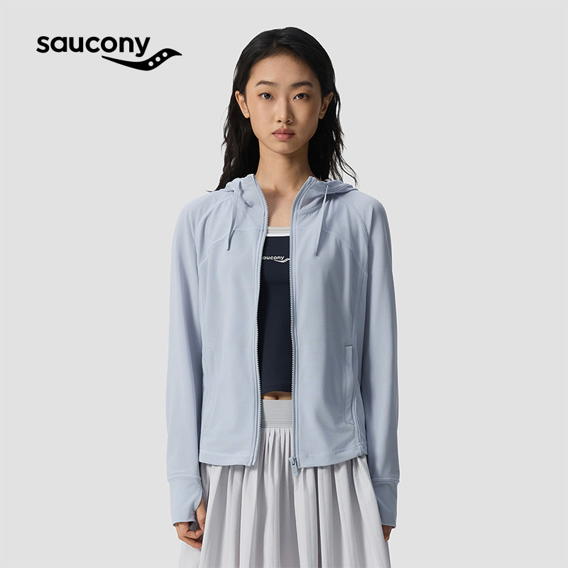 Saucony索康尼春季女子连帽运动休闲舒适尼龙针织纯色外套