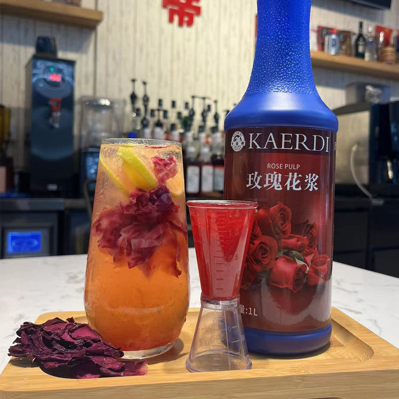 卡迩蒂玫瑰花浓浆含果肉养生茶玫瑰饮品咖啡奶茶调味糖浆赠配方1L