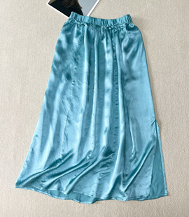 高端桑蚕丝气质优雅纯色半身裙砂洗真丝缎面松紧高腰A字中长裙女