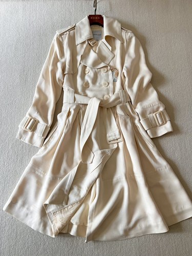 时尚翻领重磅桑蚕丝中长款风衣女