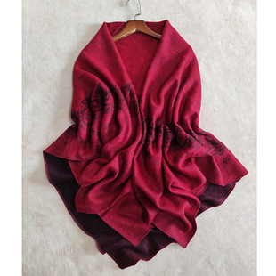 1.3米大尺寸羊绒羊毛拉绒大方巾 冬季百搭保暖中老年披肩围巾两用