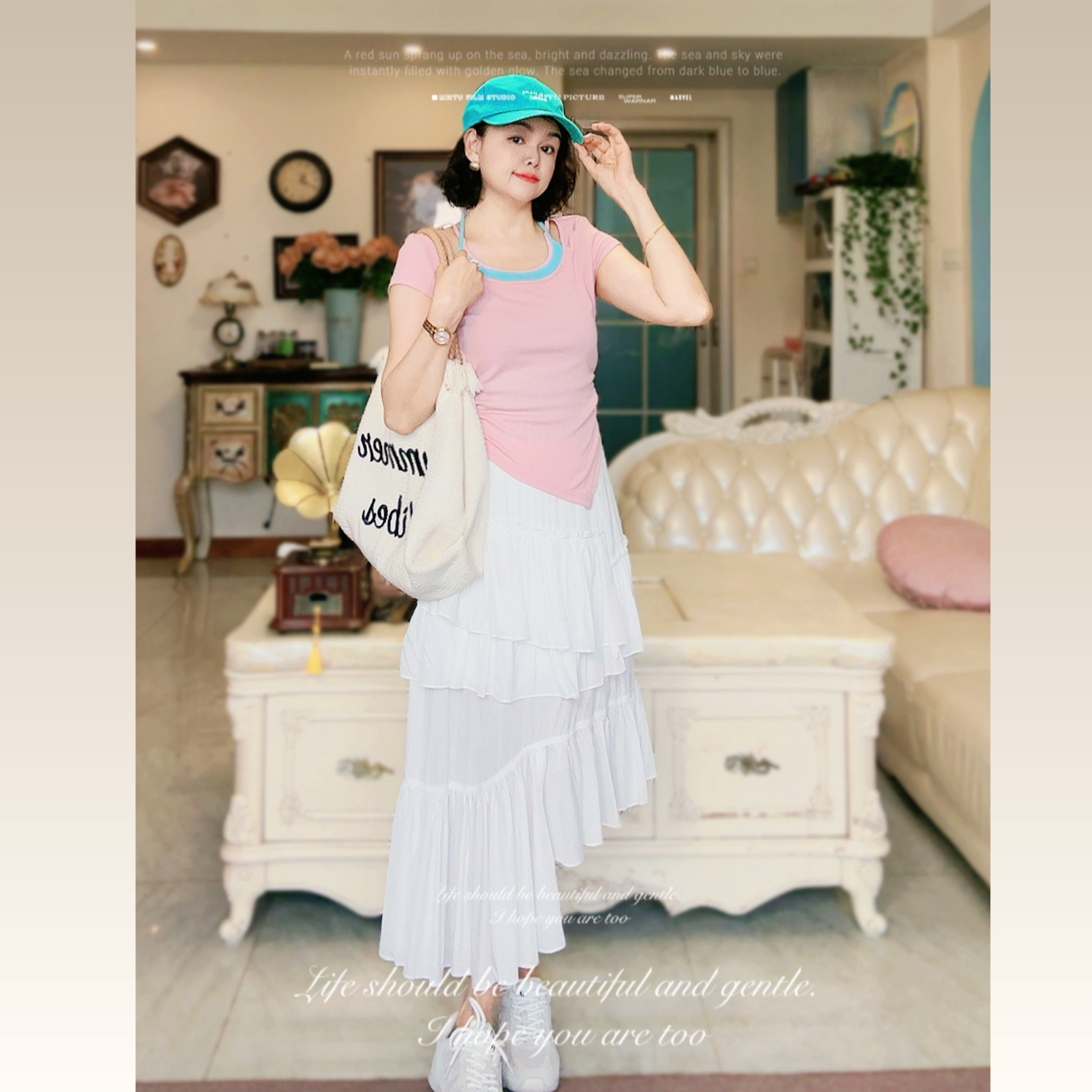 超仙森系红色碎花半身裙