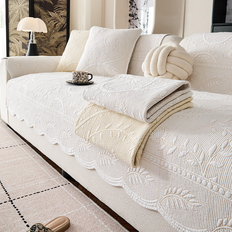 纯棉沙发垫四季通用 ins风绣花沙发垫水洗棉沙发套罩垫布靠背巾垫