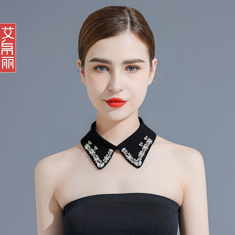 雪纺假领子黑色钉珠女式毛衣装饰假衣领镶钻衬衫百搭衬衣秋冬季