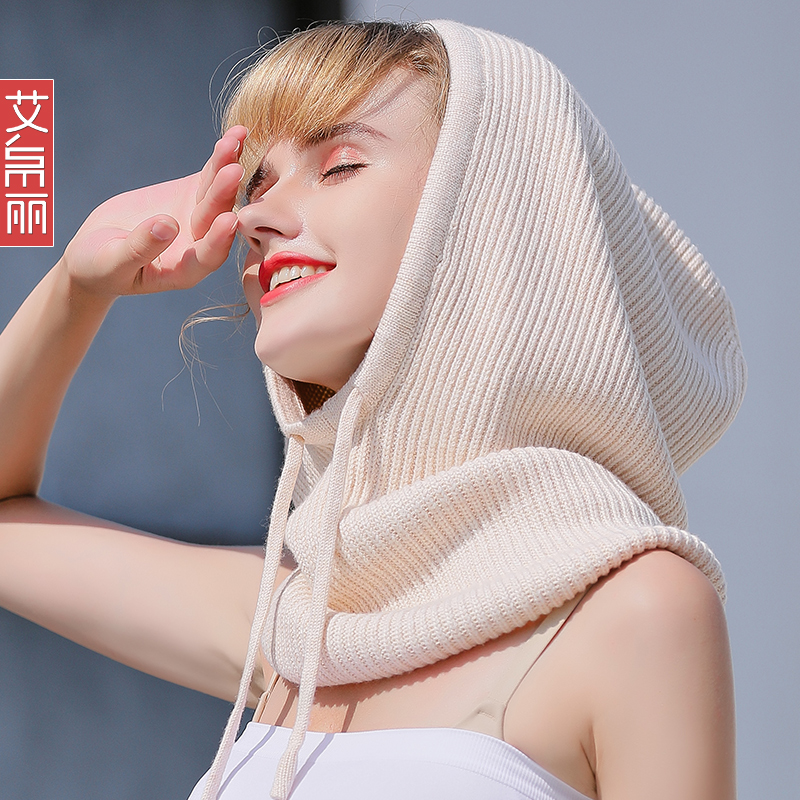 羊绒一体秋冬季加厚围巾毛线帽子