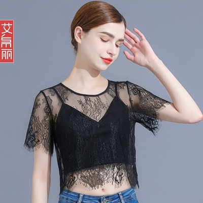 半截蕾丝打底衫女夏薄款T恤