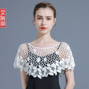 夏防晒披肩女 外套小坎肩吊带裙外搭罩衫 白色短款 棉质针织斗篷薄款