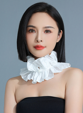 白色假领子女荷叶边木耳边花边立领洋气内搭配毛衣假衣领单领子棉