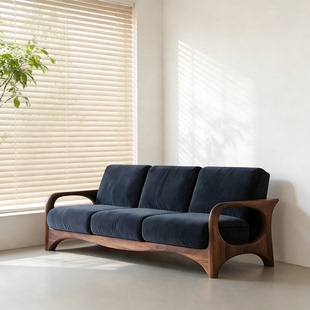 新中式实木沙发休闲直排黑胡桃木布艺客厅家具2025款轻奢接待沙发