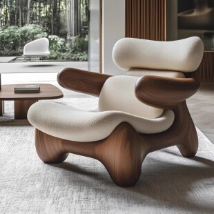 侘寂风实木艺术休闲椅设计师软装创意异形酒店接待椅沙发椅懒人椅