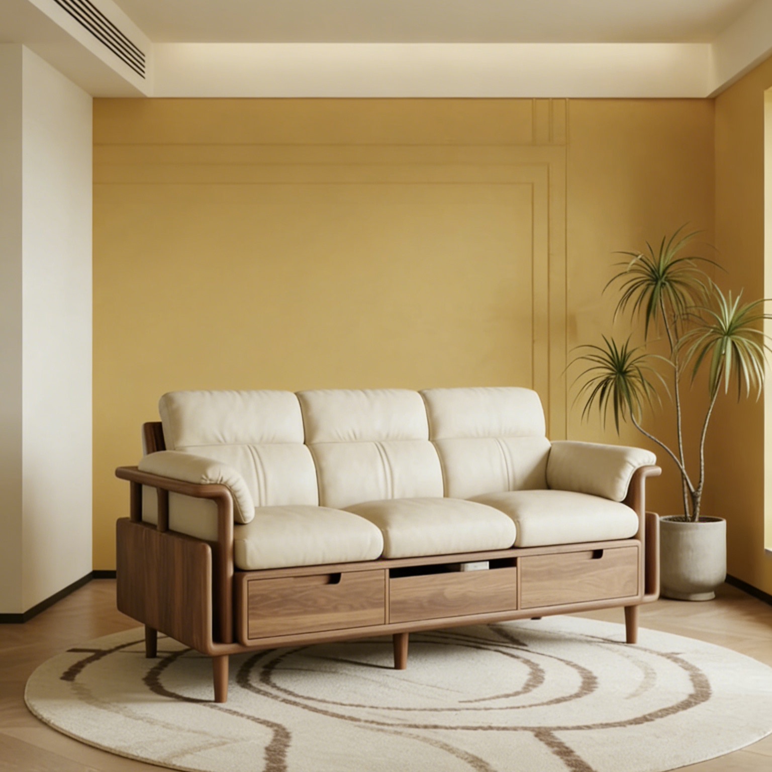 新中式黑胡桃木实木沙发新款现代轻奢客厅真皮沙发直排储物沙发