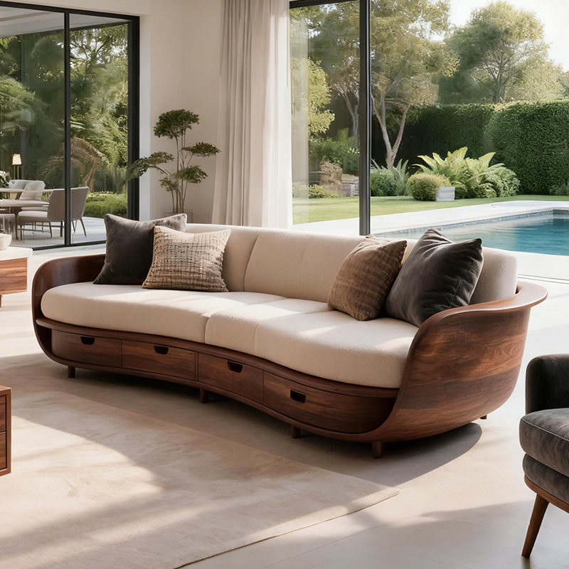 新中式胡桃木沙发轻奢复古布艺沙发2025新款实木别墅客厅储物沙发