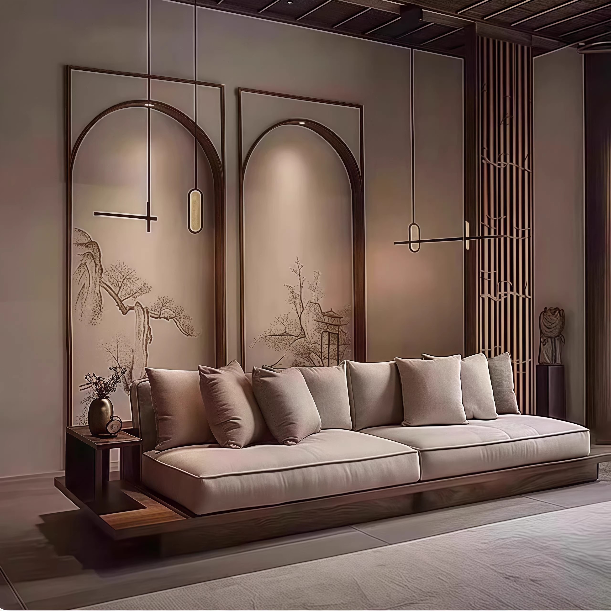 意式极简实木沙发客厅高端黑胡桃木布艺直排沙发新款设计款三人位