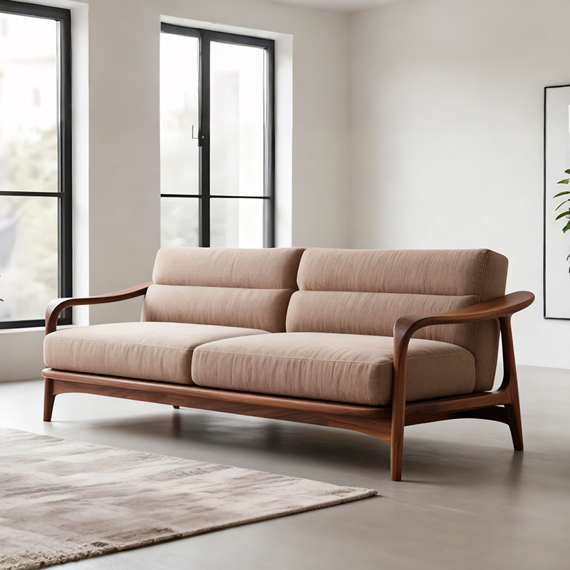 新中式实木沙发简约高端黑胡桃木三人位大小户型客厅民宿布艺沙发