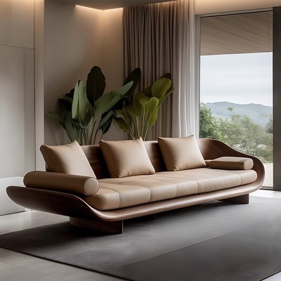 意式极简北美黑胡桃木直排沙发现代轻奢高级贵妃榻侘寂风别墅客厅