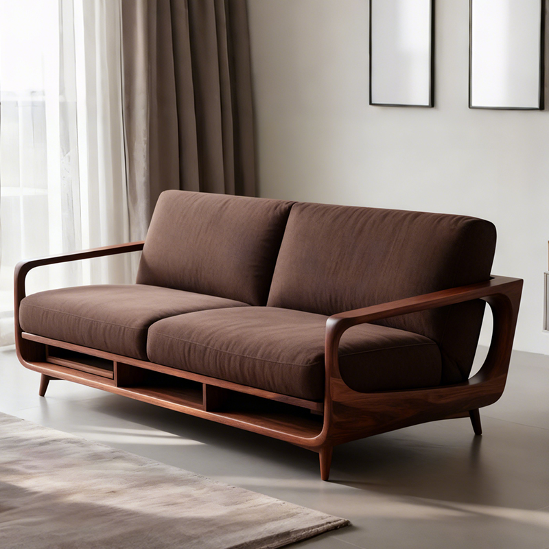 新中式实木沙发2025新款黑胡桃木布艺三人位小户型客厅民宿沙发