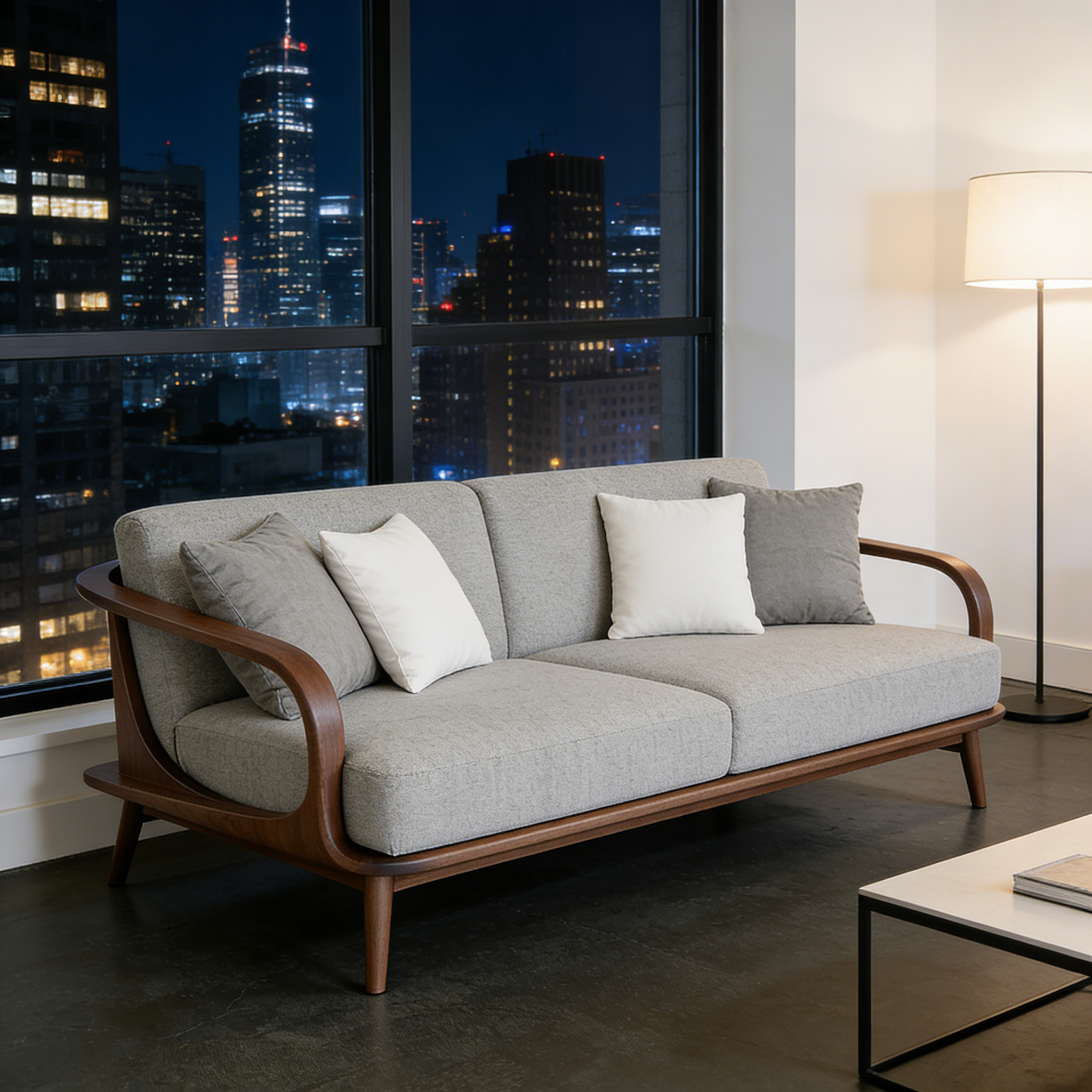 新中式高端黑胡桃木直排沙发轻奢小户型客厅简约家用布艺三四人位