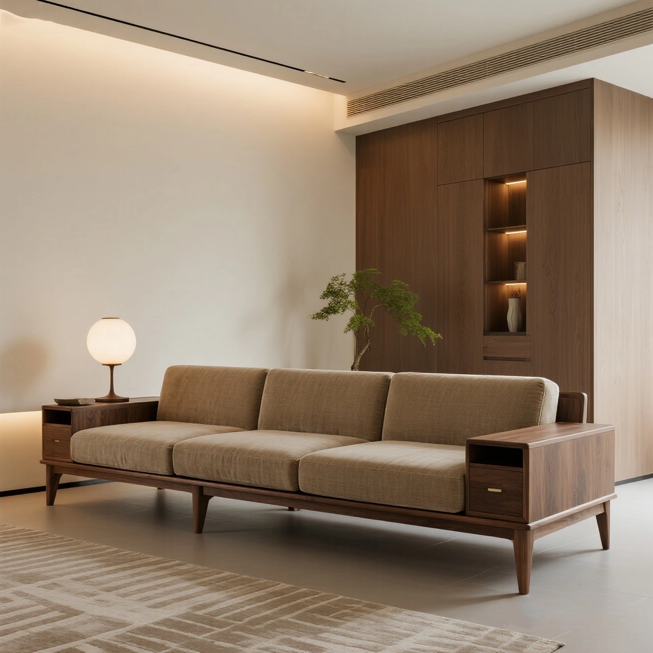 宋式美学黑胡桃木白蜡木沙发高端定制家用客厅设计师同款酒店民宿