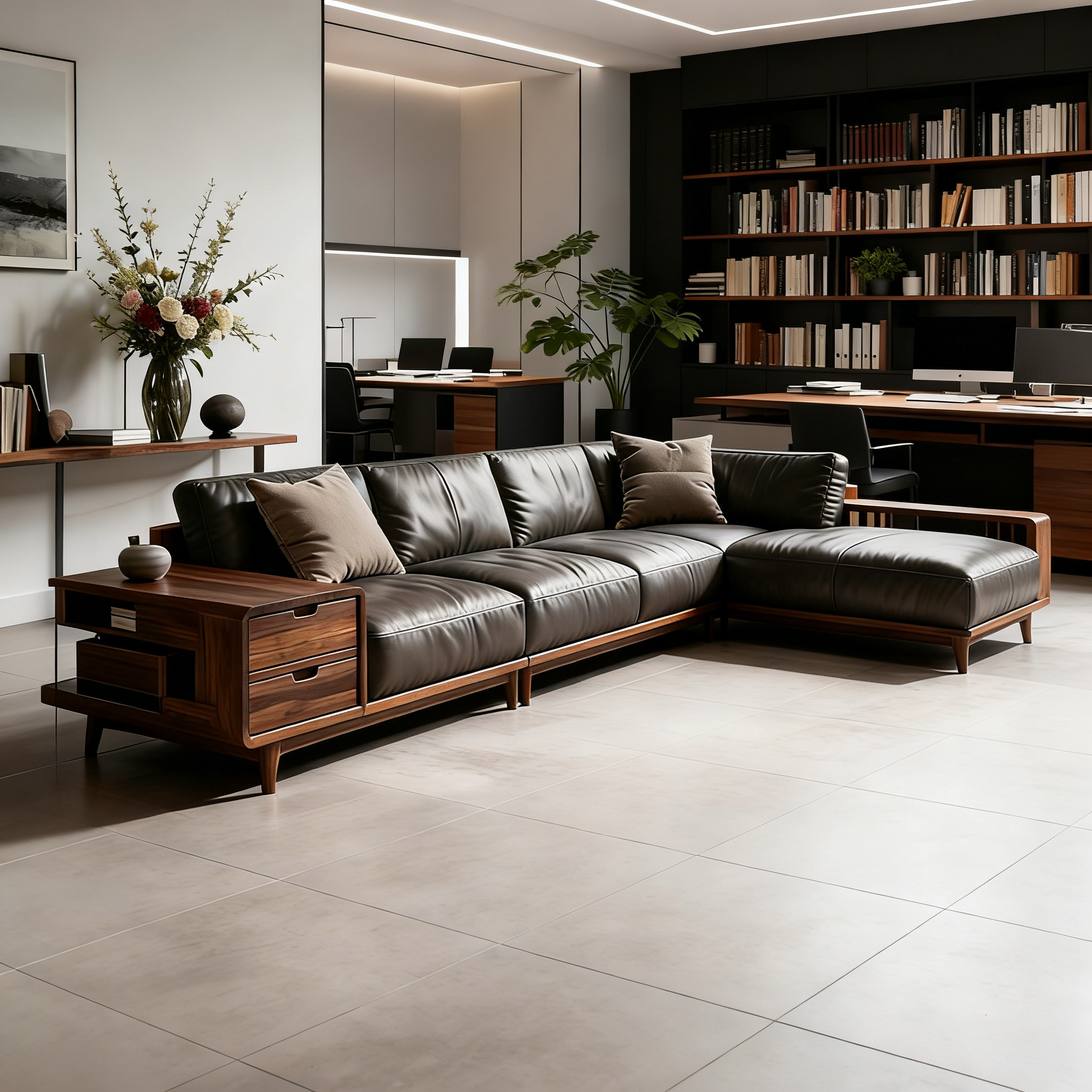 现代简约皮艺转角沙发黑胡桃木储物实木沙发客厅新中式接待家具,住宅家具,实木沙发,淘宝优惠券,粉丝福利购,淘宝优惠卷