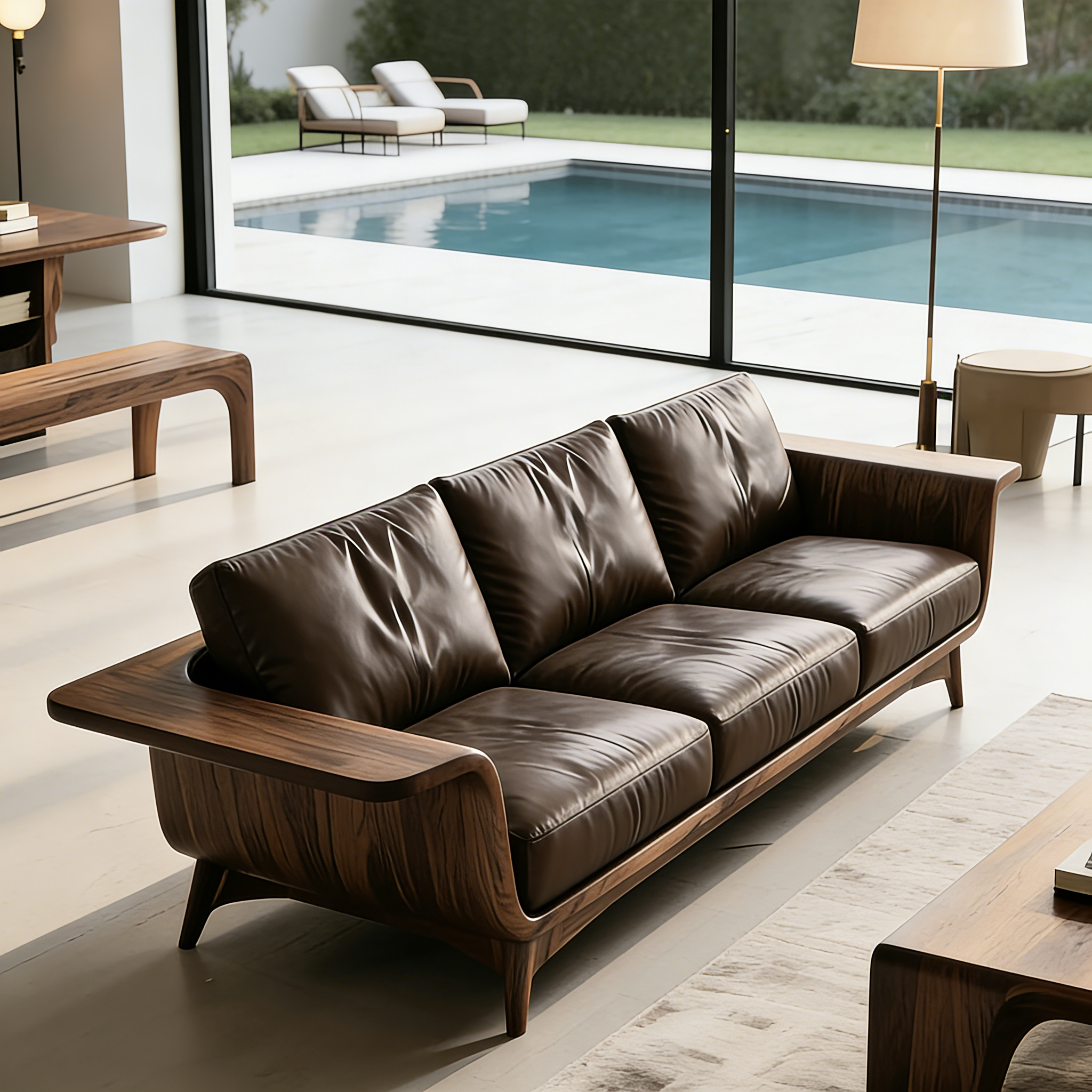 新中式实木沙发2025新款高端家用胡桃木简约真皮直排沙发客厅家具