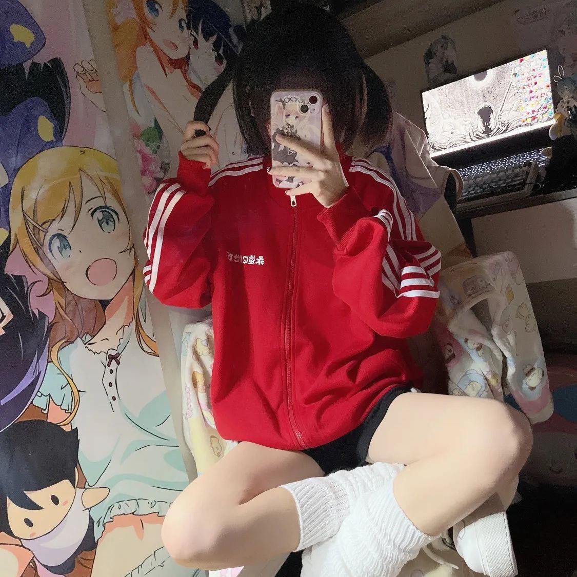 日系宽松条纹蓝色卫衣外套