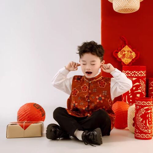 新中式男女童汉服马甲摄影照相儿童节日国风敦煌过年唐装背心坎肩