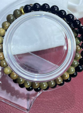 纯天然黑曜石绿檀木手串五行缺补木水双圈手串叠戴手链女中式国风