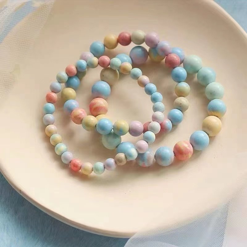 天然原矿彩虹石奶昔色天然水晶阿拉善玛瑙手链彩玉情侣闺蜜手串