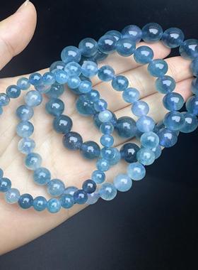 冰种翡翠色蓝水飘花玉髓单圈手链DIY圆珠串珠手链项链饰品