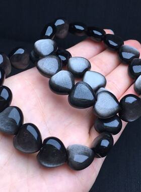 天然银曜石爱心手链 约14毫米单圈手串 diy配饰简约百搭礼物