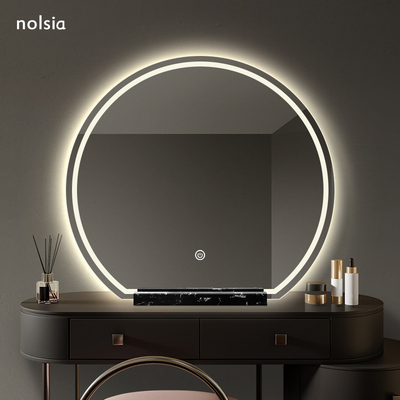 女生卧室梳妆台镜子圆形led带灯家用桌面台式智能化妆镜轻奢高级