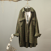 衬衣开衫 洋气设计感慵懒中长款 女士外套大版 磨毛纯棉衬衣2025春装