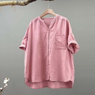衬衫 显瘦百搭宽松软糯棉纱舒适短袖 女新上衣 薄棉衬衣开衫 2025夏季