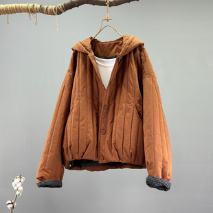 纯棉衍缝竖纹加厚保暖棉服外套女2025冬装气质夹棉简约小棉袄棉衣