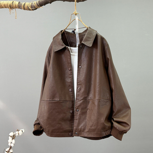 翻领简约皮衣外套女超柔PU皮夹克衫 显瘦休闲风衣上衣潮 2025春新品