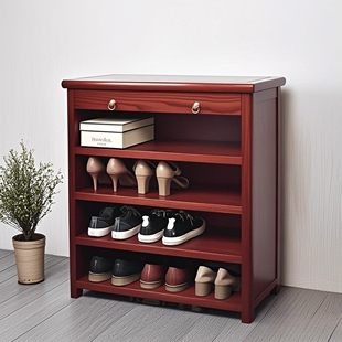 实木玄关柜多层置物架鞋 架大容量红木色 柜新中式 香樟木入户门口鞋