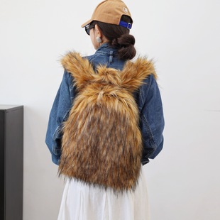 包 大容量皮草包男女款 25新款 仿貉子毛背包欧美双肩包Y2K时尚