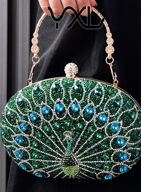 新款孔雀镶钻晚宴包跨境欧美复古风派对包黑色高档礼服包厂家直销