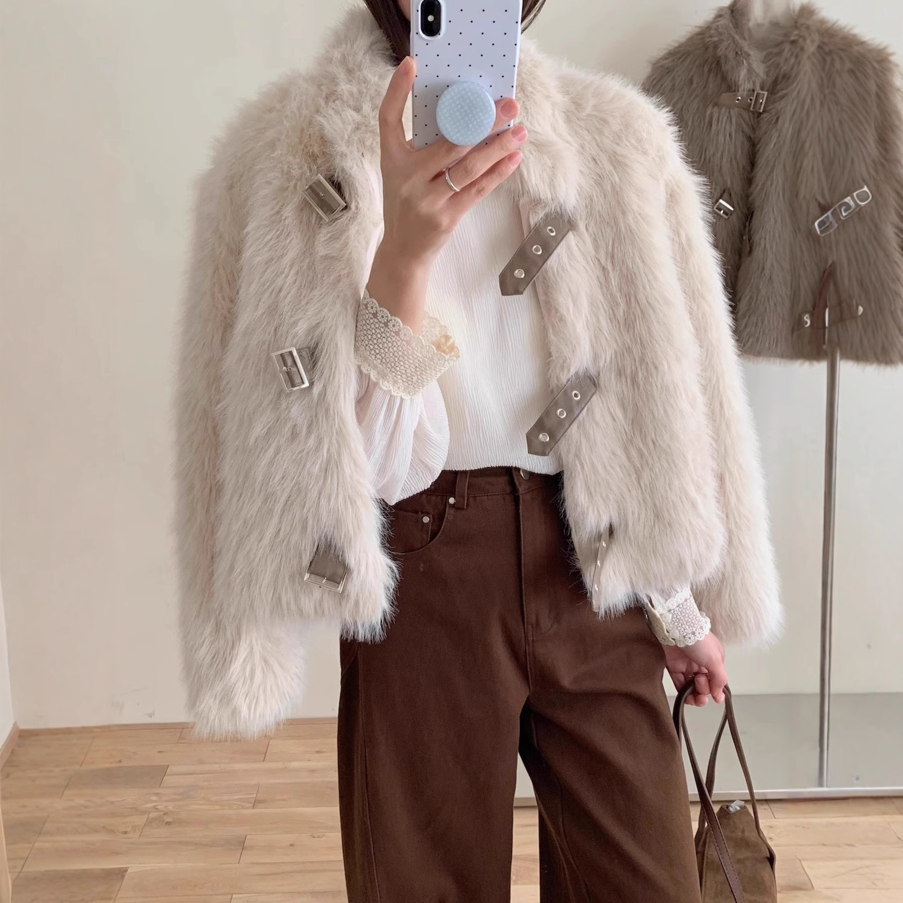 欧美外贸爆款仿皮草外套女2025冬爆款轻奢超厚皮毛一体机车服