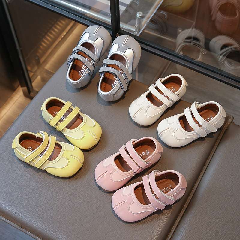 小众女童法式设计感平底浅口单鞋shoes秋季kids分趾银色复古玛丽