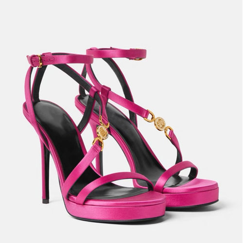 2025新款夏天穿的一字扣带高跟凉鞋女细跟尖头罗马鞋漆皮性感仙女