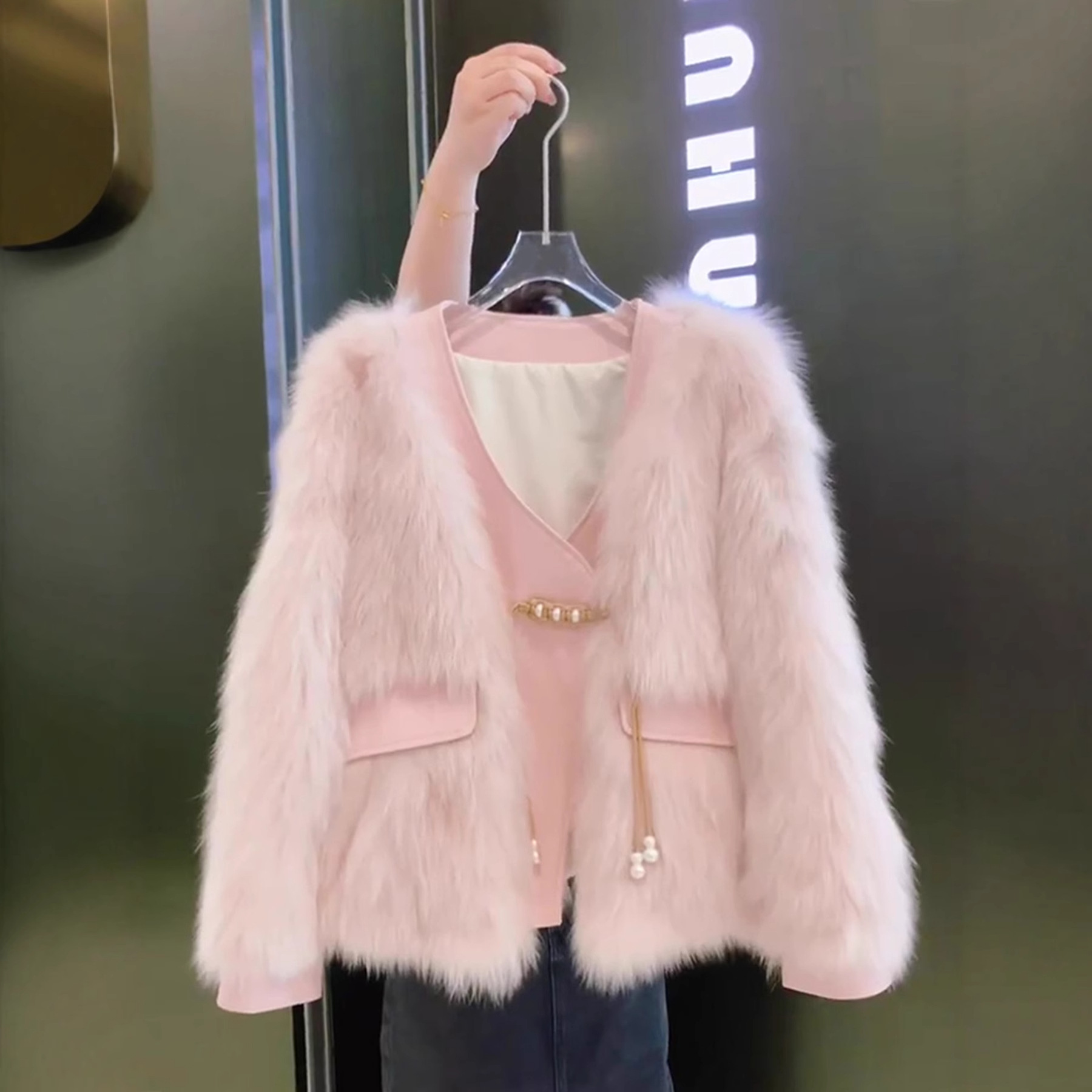 欧美外贸爆款小香风仿貂绒皮草外套女高级感皮毛一体毛毛上衣