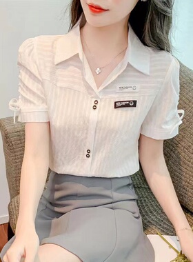 夏季薄款短袖白色雪纺衬衫女装2026年新款潮上衣时尚气质女士衬衣