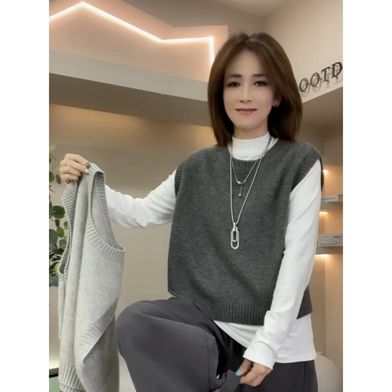 韩系不规则针织马甲背心女2025秋季新款净版宽松短款叠穿坎肩毛衣