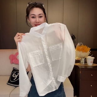 高端老钱风麻料白色衬衫女款2026夏季新款设计感气质别致立领上衣